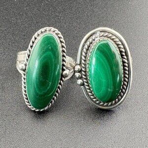 Sterling Silver Malachite Rings Sz. 7.5 & 8.5 His Hers Southwest Native Unmarked